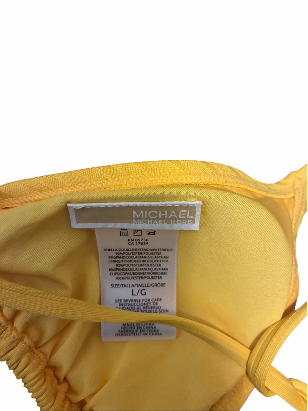 Michael Kors Yellow Ribbed Triangle Bikini Set Gold Hardware NWT Size Large - Picture 5 of 6